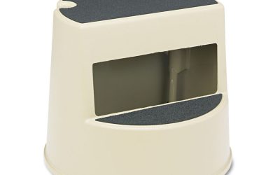 Rolling Step Stool, Curved Design, 2-Step, Retracting Casters, 350 lb Capacity, 16″ Diameter x 13.5″h, Beige