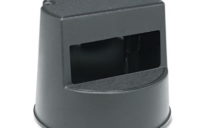 Rolling Step Stool, Curved Design, 2-Step, Retracting Casters, 350 lb Capacity, 16″ Diameter x 13.5″h, Black