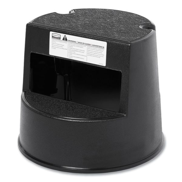 Rolling Step Stool, Curved Design, 2-Step, Retracting Casters, 350 lb Capacity, 16" Diameter x 13.5"h, Black - Image 3
