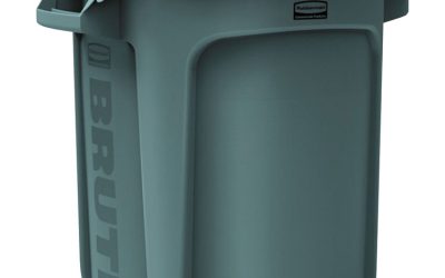 Vented Round Brute Container, 10 gal, Plastic, Gray