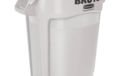 Vented Round Brute Container, 10 gal, Plastic, White