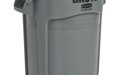 Vented Round Brute Container, 20 gal, Plastic, Gray