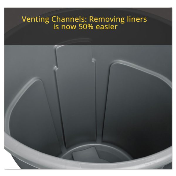 Vented Round Brute Container, 20 gal, Plastic, White - Image 3
