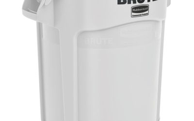 Vented Round Brute Container, 20 gal, Plastic, White