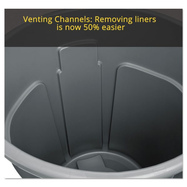 Vented Round Brute Container, 20 gal, Plastic, Yellow - Image 2