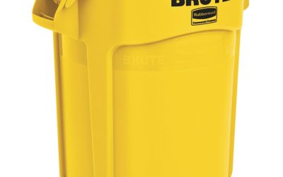 Vented Round Brute Container, 20 gal, Plastic, Yellow