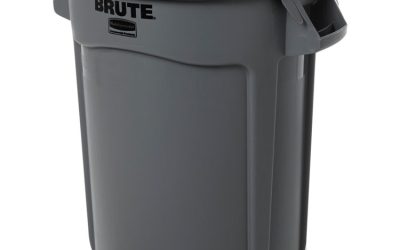 Vented Round Brute Container, 32 gal, Plastic, Gray