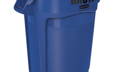 Vented Round Brute Container, 32 gal, Plastic, Blue