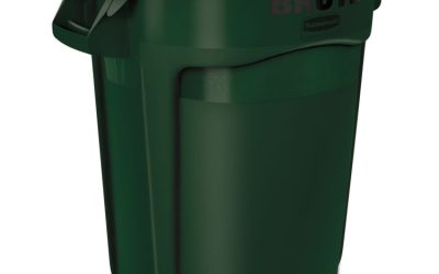 Vented Round Brute Container, 32 gal, Plastic, Dark Green