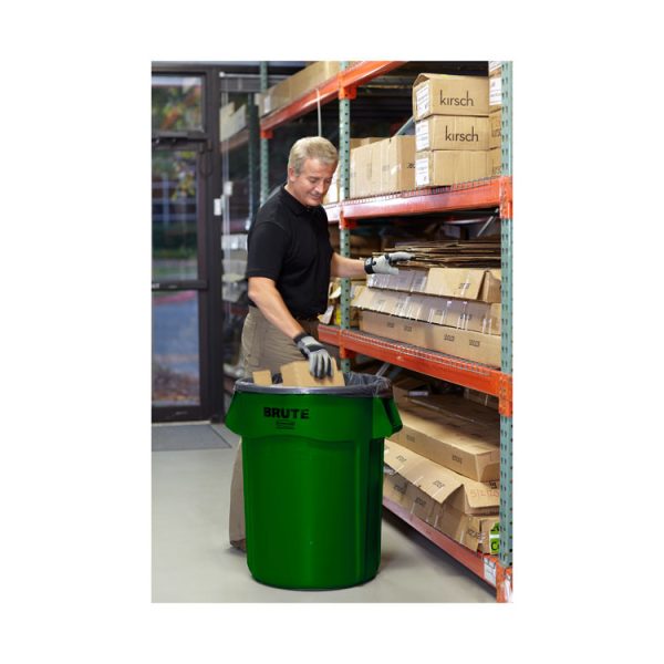 Vented Round Brute Container, 32 gal, Plastic, Dark Green - Image 2