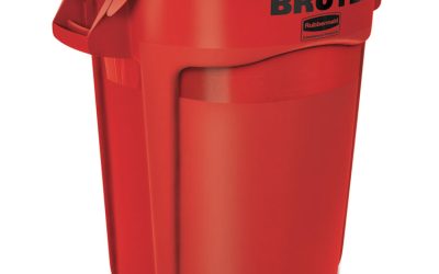 Vented Round Brute Container, 32 gal, Plastic, Red
