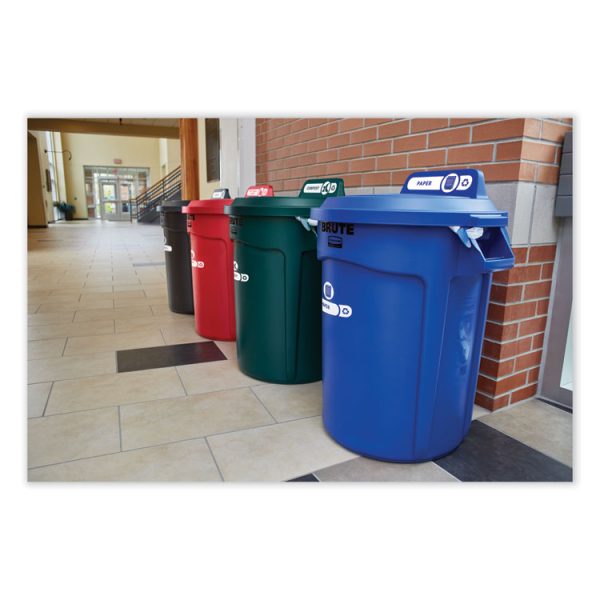 Vented Round Brute Container, 32 gal, Plastic, Red - Image 4