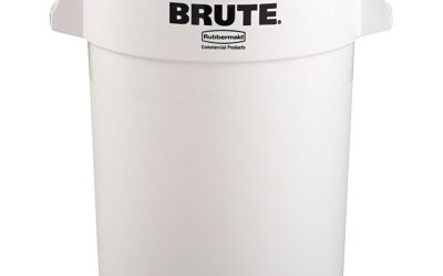Vented Round Brute Container, 32 gal, Plastic, White