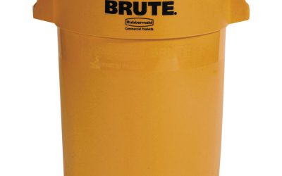 Vented Round Brute Container, 32 gal, Plastic, Yellow
