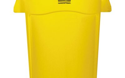 Vented Round Brute Container, 44 gal, Plastic, Yellow
