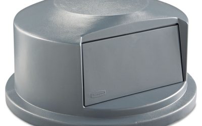 Round BRUTE Dome Top Receptacle, Push Door for 44 gal Containers, 24.81″ Diameter x 12.63h, Gray