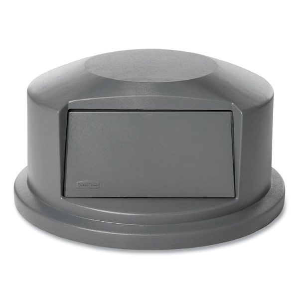 Round BRUTE Dome Top Receptacle, Push Door for 44 gal Containers, 24.81" Diameter x 12.63h, Gray - Image 2