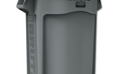 Vented Round Brute Container, 55 gal, Plastic, Gray