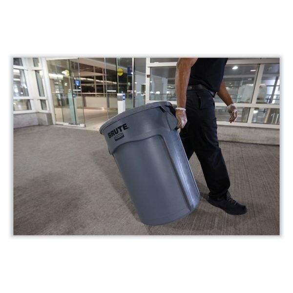 Vented Round Brute Container, 55 gal, Plastic, Gray - Image 6
