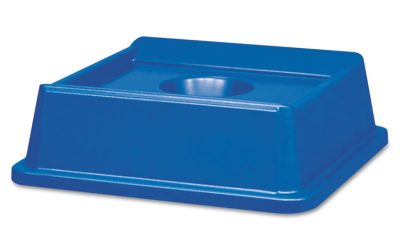 Untouchable Bottle and Can Recycling Top, Round Opening, 20.13w x 20.13d x 6.25h, Blue