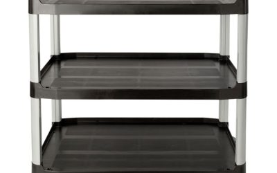 Three-Shelf Service Cart, Plastic, 3 Shelves, 200 lb Capacity, 18.63″ x 33.63″ x 37.75″, Black