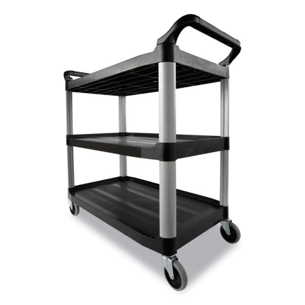 Three-Shelf Service Cart, Plastic, 3 Shelves, 200 lb Capacity, 18.63" x 33.63" x 37.75", Black - Image 2