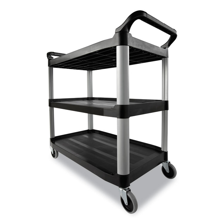 Three-Shelf Service Cart, Plastic, 3 Shelves, 200 lb Capacity, 18.63" x 33.63" x 37.75", Black - Image 2