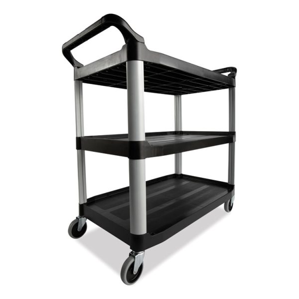 Three-Shelf Service Cart, Plastic, 3 Shelves, 200 lb Capacity, 18.63" x 33.63" x 37.75", Black - Image 3