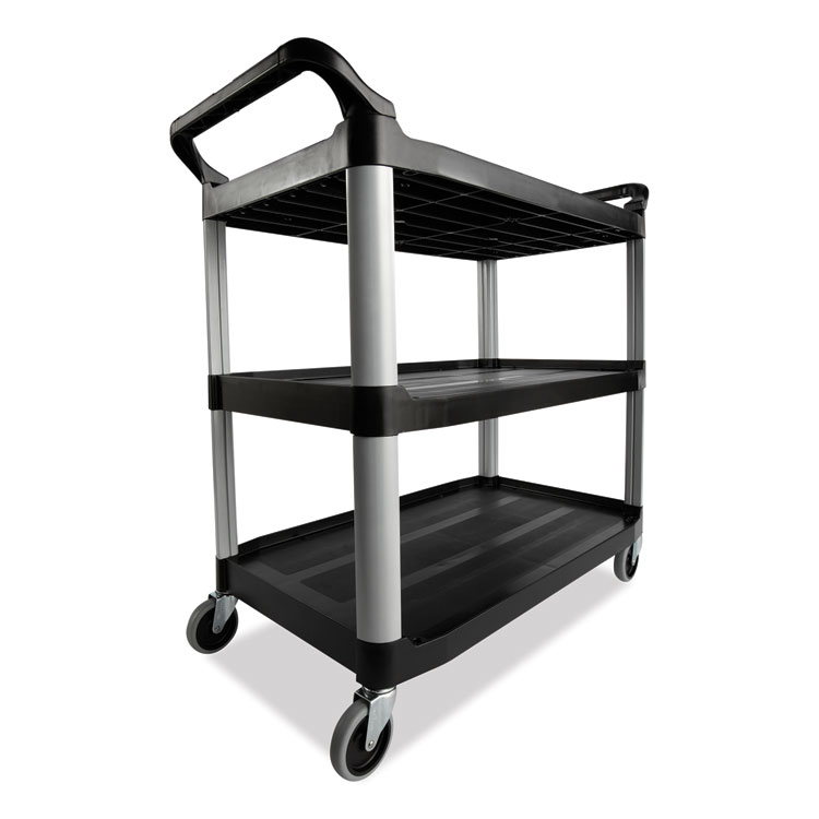 Three-Shelf Service Cart, Plastic, 3 Shelves, 200 lb Capacity, 18.63" x 33.63" x 37.75", Black - Image 3