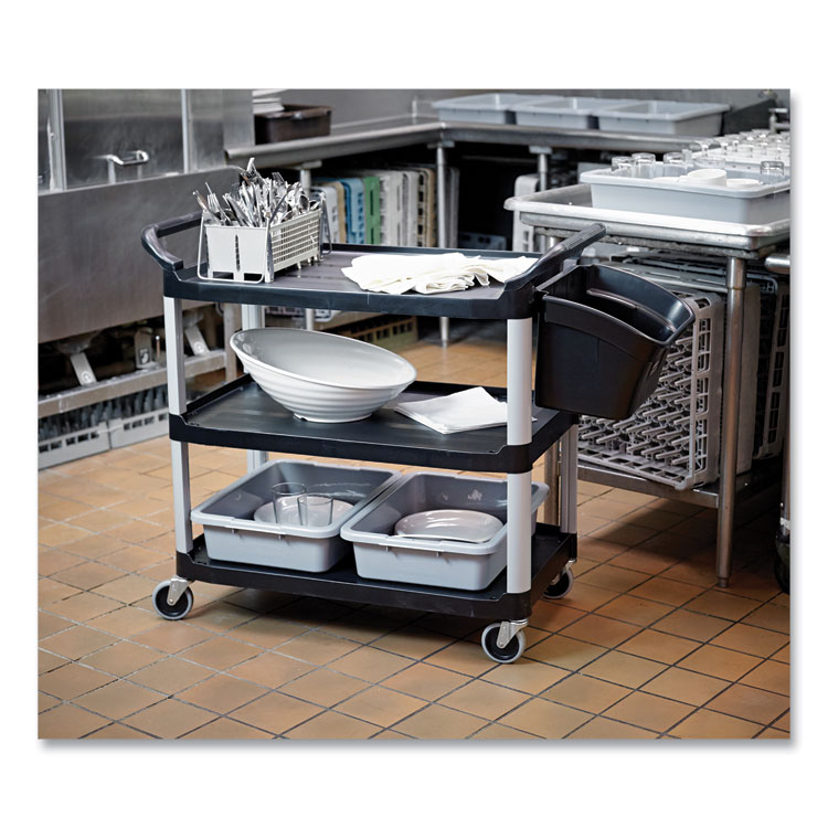 Three-Shelf Service Cart, Plastic, 3 Shelves, 200 lb Capacity, 18.63" x 33.63" x 37.75", Black - Image 4