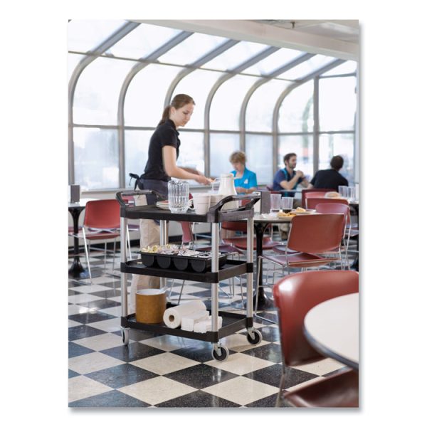 Three-Shelf Service Cart, Plastic, 3 Shelves, 200 lb Capacity, 18.63" x 33.63" x 37.75", Black - Image 5