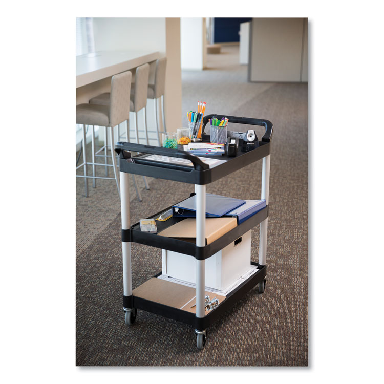 Three-Shelf Service Cart, Plastic, 3 Shelves, 200 lb Capacity, 18.63" x 33.63" x 37.75", Black - Image 6