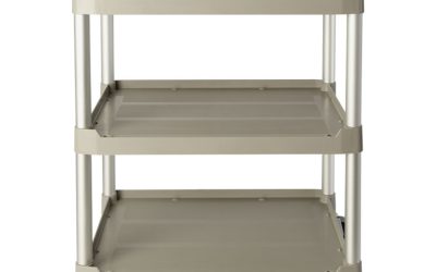 Three-Shelf Service Cart, Plastic, 3 Shelves, 200 lb Capacity, 18.63″ x 33.63″ x 37.75″, Platinum
