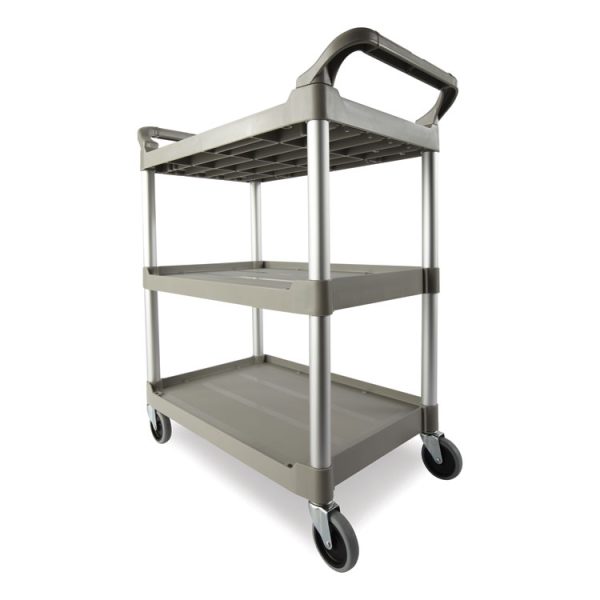 Three-Shelf Service Cart, Plastic, 3 Shelves, 200 lb Capacity, 18.63" x 33.63" x 37.75", Platinum - Image 3