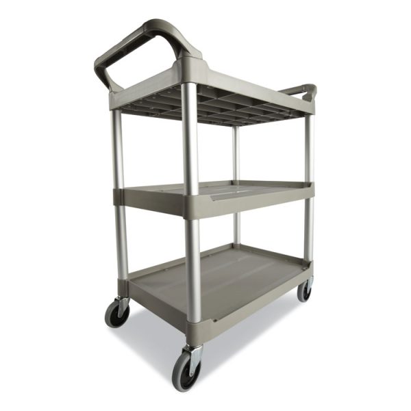 Three-Shelf Service Cart, Plastic, 3 Shelves, 200 lb Capacity, 18.63" x 33.63" x 37.75", Platinum - Image 2