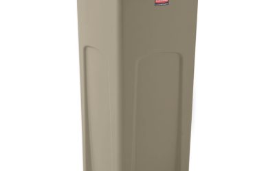 Untouchable Square Waste Receptacle, 23 gal, Plastic, Beige