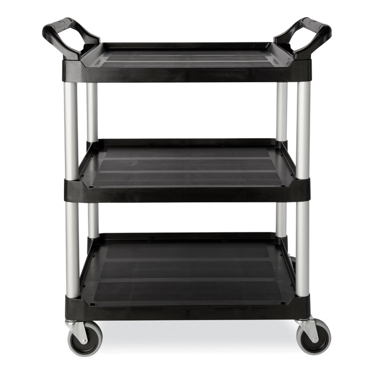 Xtra Utility Cart with Open Sides, Plastic, 3 Shelves, 300 lb Capacity, 40.63" x 20" x 37.81", Black - Image 2