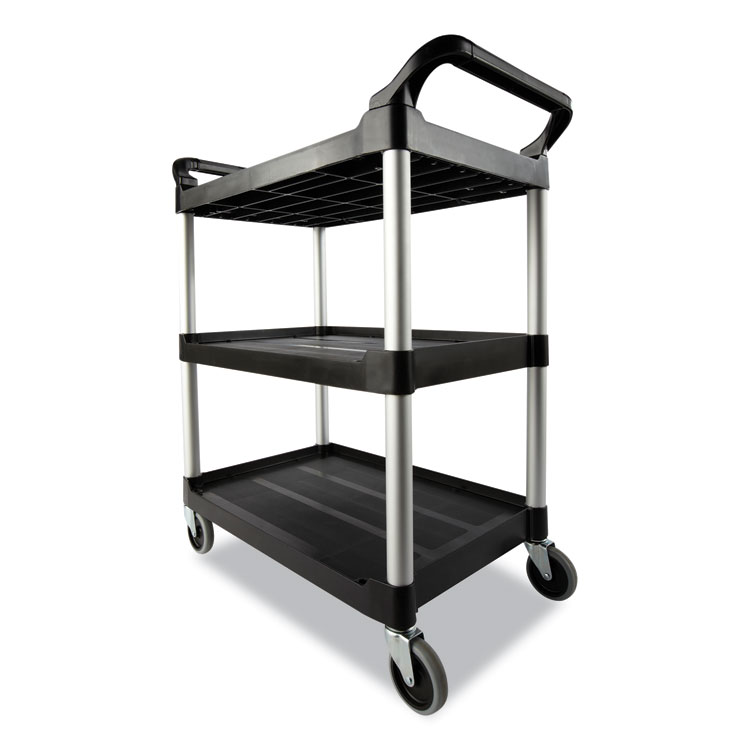Xtra Utility Cart with Open Sides, Plastic, 3 Shelves, 300 lb Capacity, 40.63" x 20" x 37.81", Black - Image 3