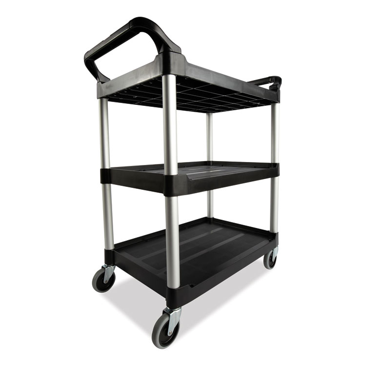 Xtra Utility Cart with Open Sides, Plastic, 3 Shelves, 300 lb Capacity, 40.63" x 20" x 37.81", Black - Image 4