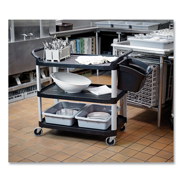 Xtra Utility Cart with Open Sides, Plastic, 3 Shelves, 300 lb Capacity, 40.63" x 20" x 37.81", Black - Image 5