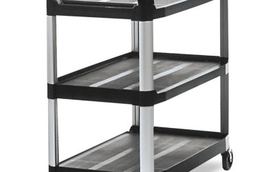 Xtra Utility Cart with Open Sides, Plastic, 3 Shelves, 300 lb Capacity, 40.63″ x 20″ x 37.81″, Black