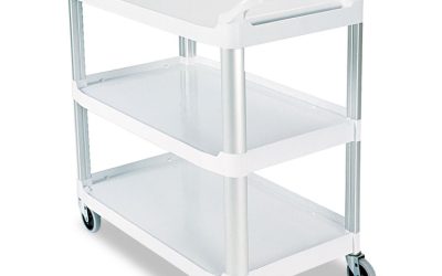 Xtra Utility Cart with Open Sides, Plastic, 3 Shelves, 300 lb Capacity, 40.63″ x 20″ x 37.81″, Off-White