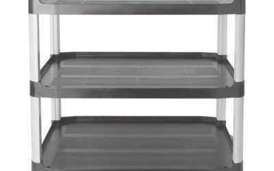 Xtra Utility Cart with Open Sides, Plastic, 3 Shelves, 300 lb Capacity, 20″ x 40.63″ x 37.8″, Gray