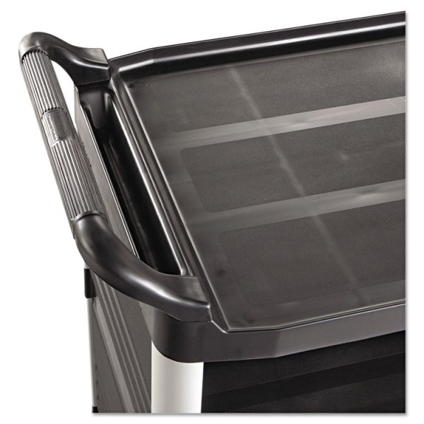 Xtra Utility Cart with Enclosed Sides and Back, Plastic, 3 Shelves, 300 lb Capacity, 20" x 40.63" x 37.8", Black - Image 3