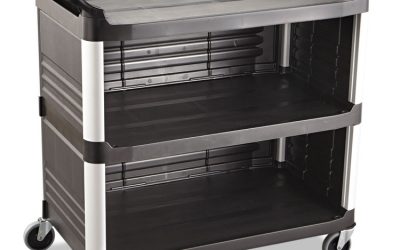 Xtra Utility Cart with Enclosed Sides and Back, Plastic, 3 Shelves, 300 lb Capacity, 20″ x 40.63″ x 37.8″, Black