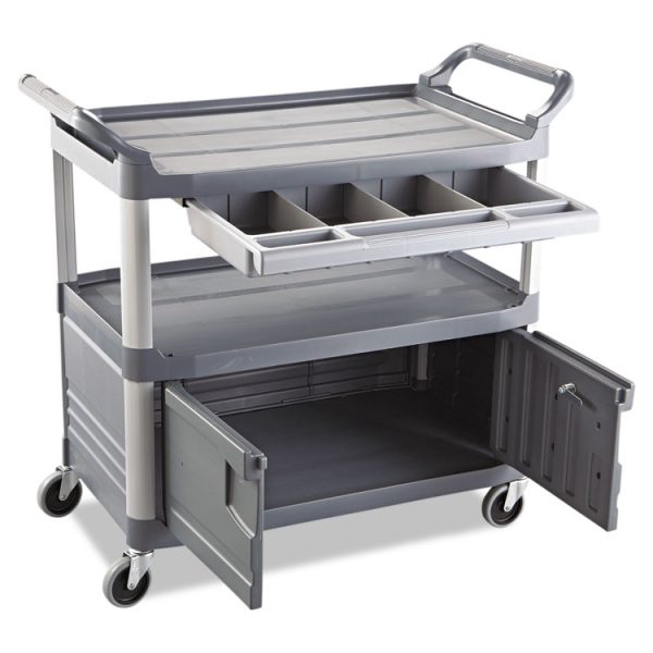 Xtra Instrument Cart with Locking Storage Area, Plastic, 3 Shelves, 300 lb Capacity, 20" x 40.63" x 37.8", Gray - Image 3