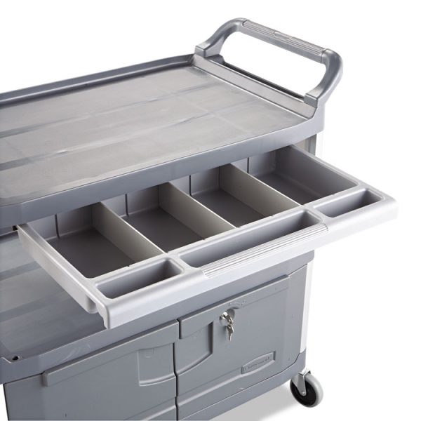 Xtra Instrument Cart with Locking Storage Area, Plastic, 3 Shelves, 300 lb Capacity, 20" x 40.63" x 37.8", Gray - Image 2