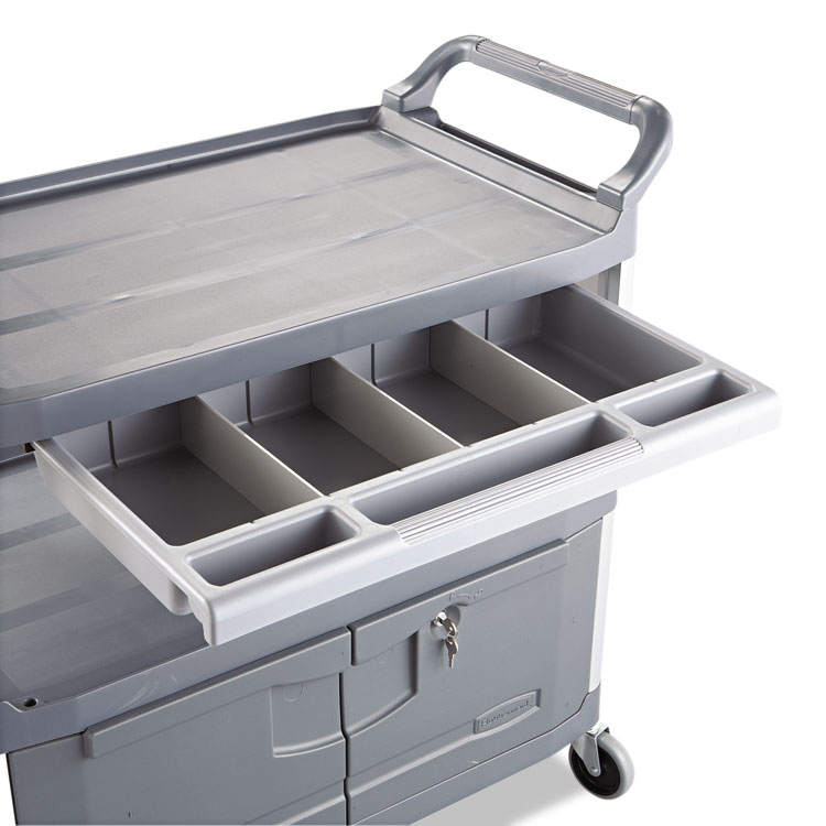 Xtra Instrument Cart with Locking Storage Area, Plastic, 3 Shelves, 300 lb Capacity, 20" x 40.63" x 37.8", Gray - Image 2