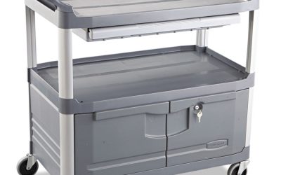 Xtra Instrument Cart with Locking Storage Area, Plastic, 3 Shelves, 300 lb Capacity, 20″ x 40.63″ x 37.8″, Gray