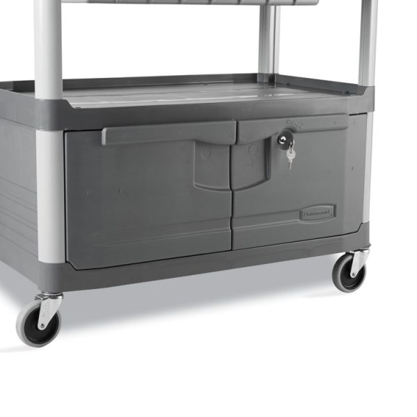 Xtra Instrument Cart with Locking Storage Area, Plastic, 3 Shelves, 300 lb Capacity, 20" x 40.63" x 37.8", Gray - Image 5